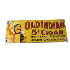 Vintage Tobacco Porcelain Sign - Old Indian Cigars Gas Cigarette Pump Sign