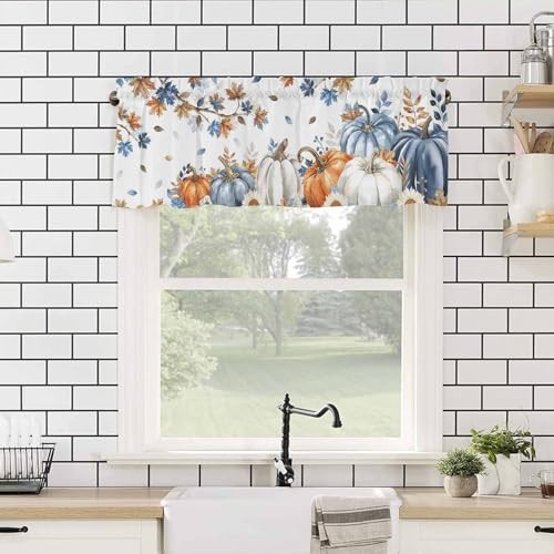 Marineblau Kürbis Herbst Volants Fenster 54" B x 18" L (1er Pack) Orange Marineblau - Bild 2 von 8