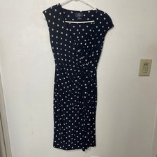American Living Navy Blue Polka Dot Faux Wrap Ruffle Sheath Dress Size 4