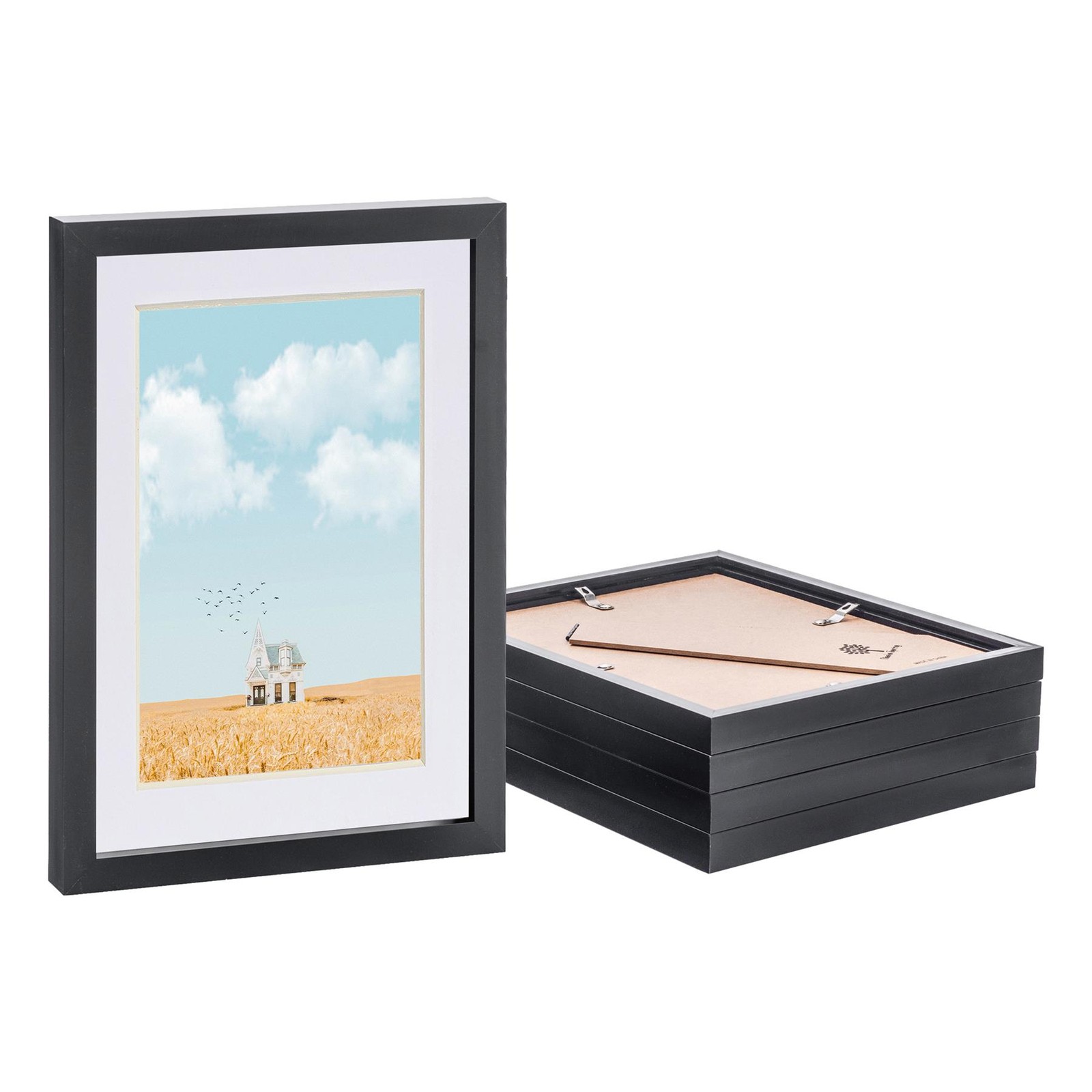5x Black A4 (8"" x 12"") Photo Frames with White A5 Mount Picture Home Wall Décor