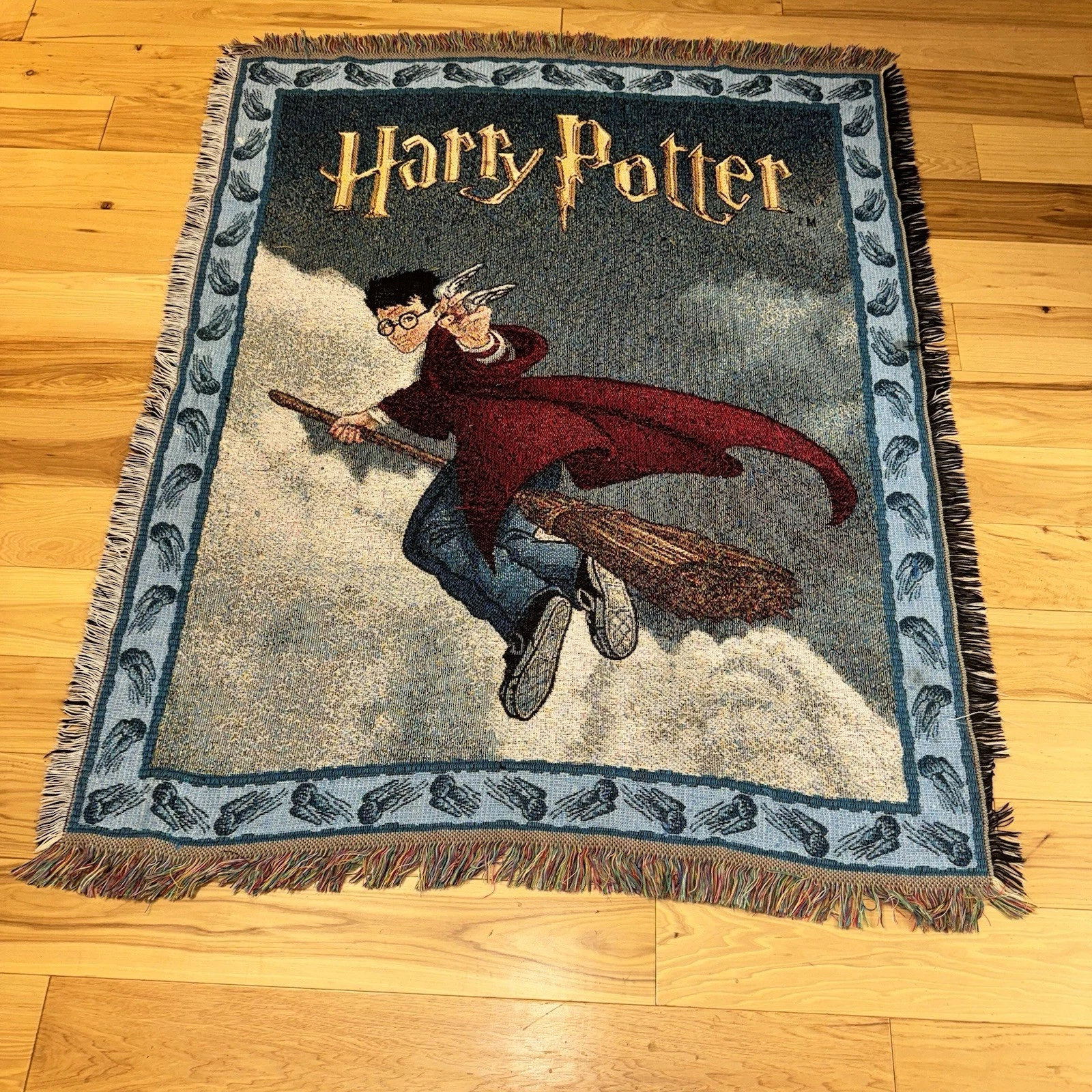Harry Potter Woven Tapestry Throw Blanket 45x55 Wizard Broomstick Quidditch