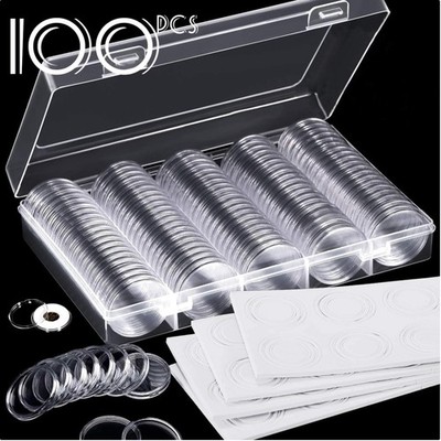 Münzschutz Set: 100 Stück 30mm Kapseln und EVA Dichtungen mit Box - Top Qualität