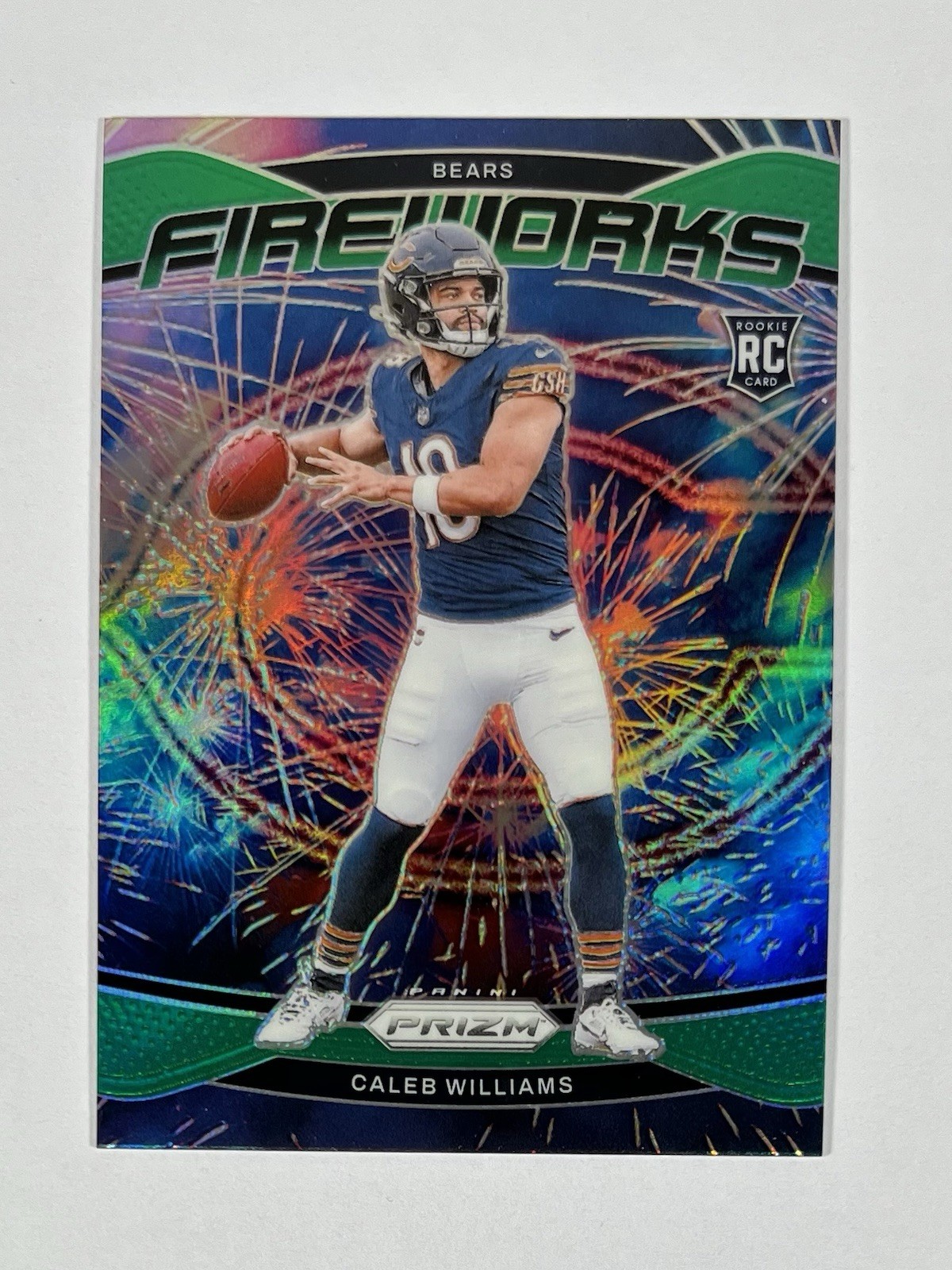 2024 Panini Prizm Fireworks Caleb Williams #25 Green Prizm (RC)