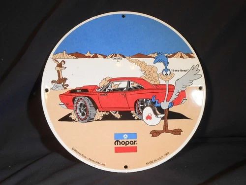 VINTAGE PORCELAIN 1969 MOPAR PLYMOUTH ROADRUNNER DISPLAY SIGN 383 12". 1# 15oz