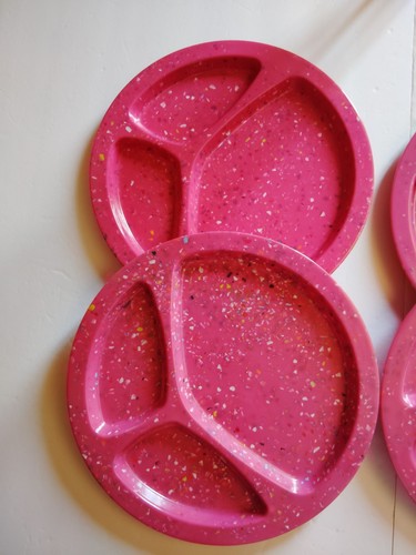 ZAK! Melamine Sectioned 11" Pink Confetti Dinner Plates ~ Set of 4 - Picture 3 of 8