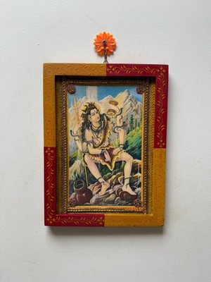 Vintage Shiva Bilderrahmen, Bholenath Shankar Foto, Holzrahmen - 9 x 12''