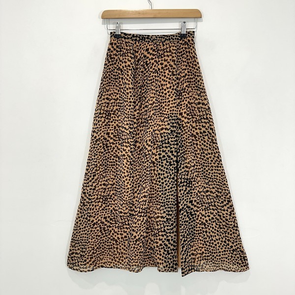 Kookai Maxi Skirt Women 34 (60 cm Waist) Brown Animal Print  Front Slit Lined