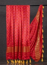 Pure Silk Gaji Dupatta Digital Printed Shawl 2.5 Meter with Tassels