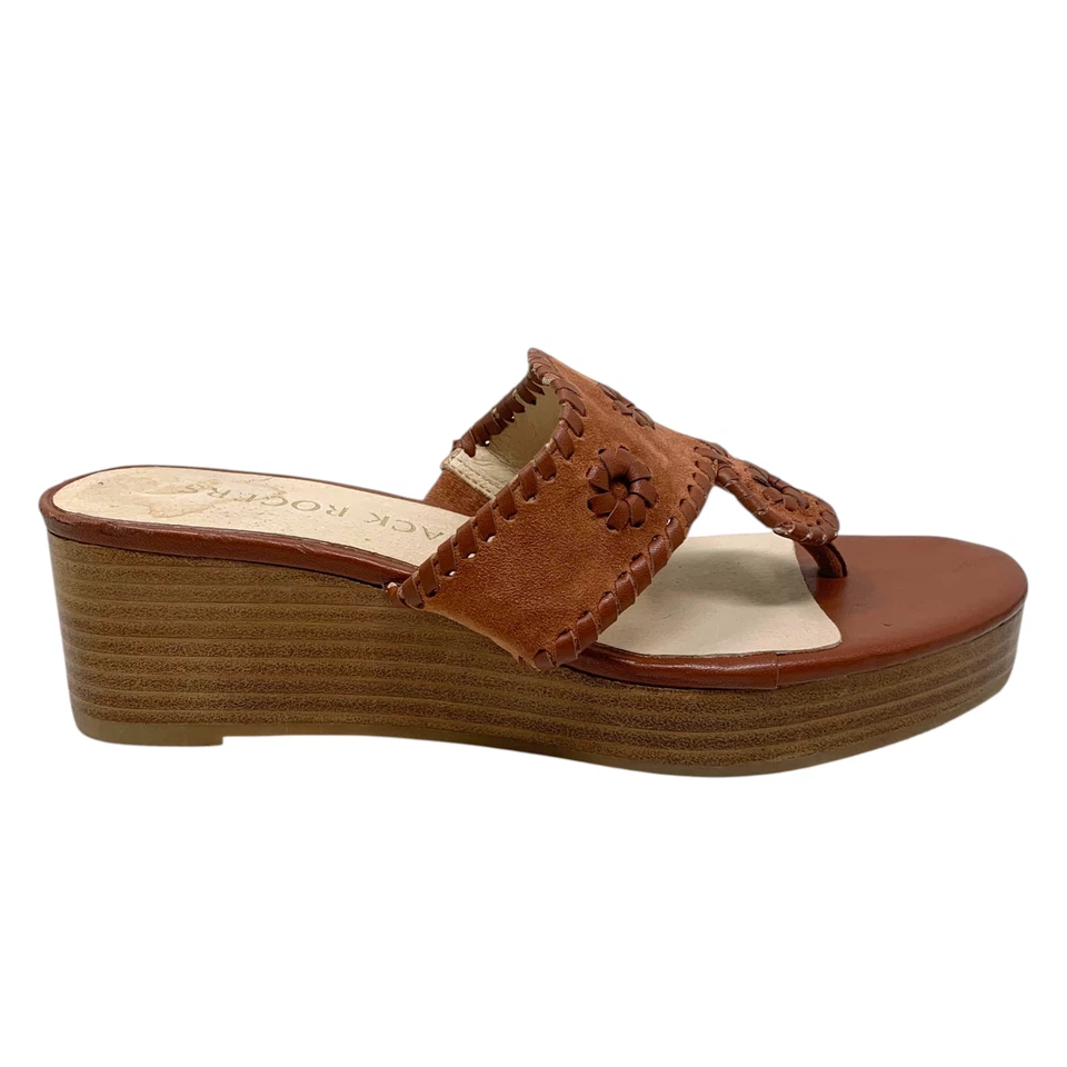 NUEVAS Sandalias Jack Rogers Talla 7 Jacks Equipaje Apilado Cuero Tanga Cuña Media Nuevas Sin Caja Foto 3 de 4