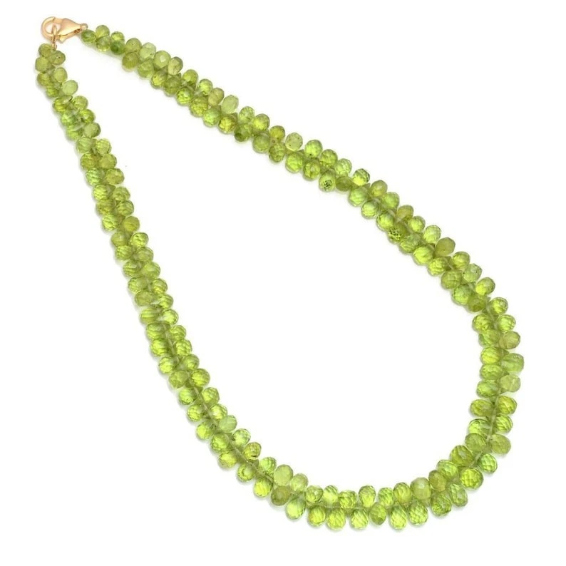 Natural Green Peridot Faceted Teardrops Gemstone Beaded Handmade Necklace 24'' - Image 3 of 4