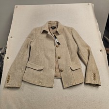 Talbots Grace Fit Herringbone Wool Blend Blazer Tan Cream Size 6 235711