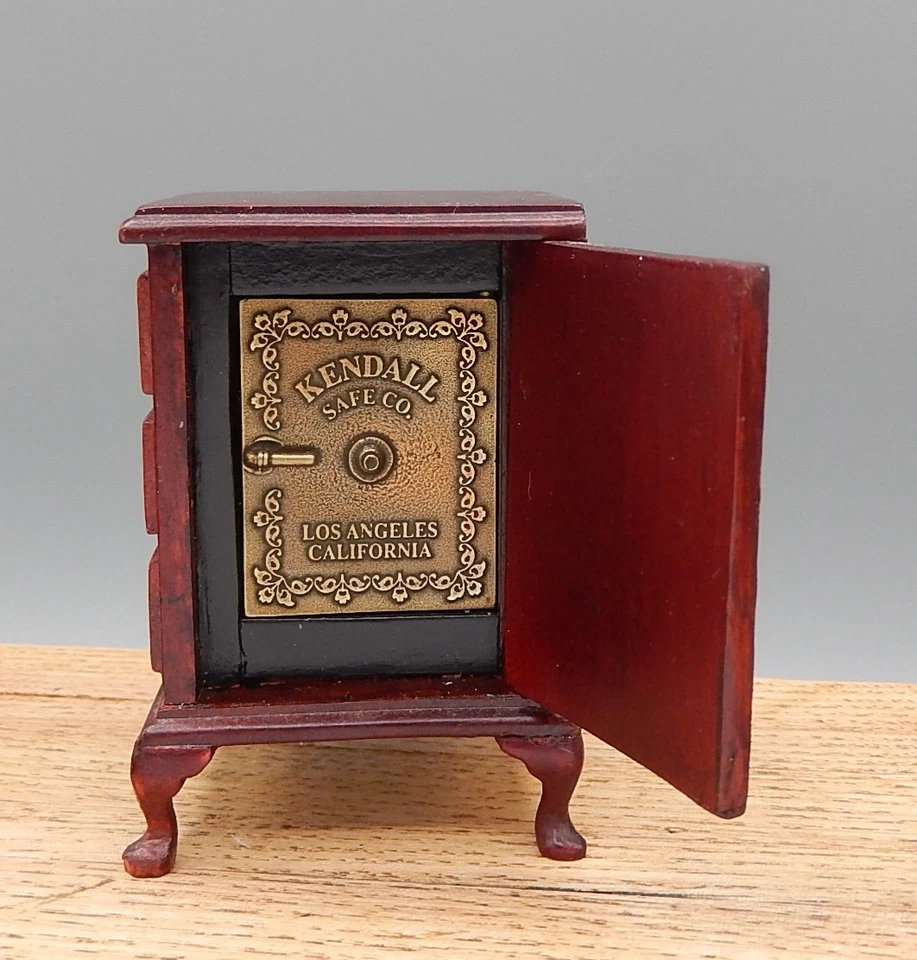 Mesa de caoba Bespaq con caja fuerte secreta Jeannetta Kendall casa de muñecas miniatura 1:12 Foto 2 de 4