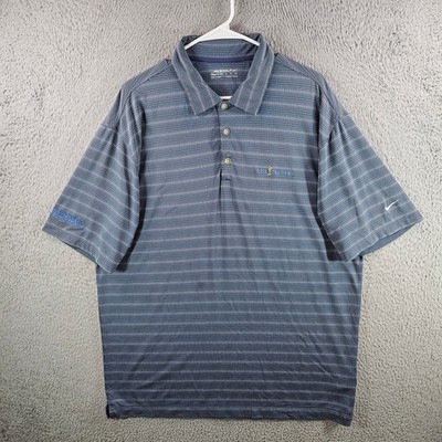 Nike Golf Mens XL The Players Jeld-Wen Blue Micro Stripe Fit Dry Polo Shirt