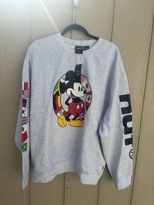 HUF x Disney Mickey Worldwide Tour Crewneck Sweater in Heather Grey Size L