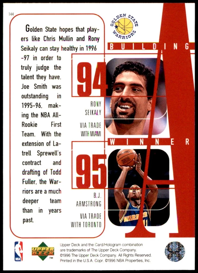 Latrell Sprewell / Chris Mullin 1996-97 Upper Deck #144 Warriors NBA READ - Image 2 of 2