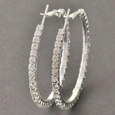 14K White Gold Plated 2Ct Round Cut Lab Created Diamond Women's Hoop Earrings