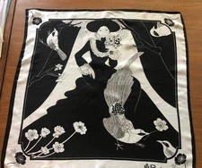 VTG Acetate Paoli Scarf Women & Birds Black & White 23”