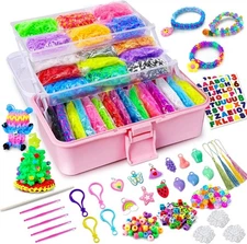 ROSHUKG 45 Colours Rubber Band Bracelet Kit with 3 Layer Container, DIY pink 