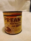 1950s Vintage Pream Coffee Creamer Tin Can with lid.