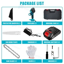 6" Electric Mini Chainsaw 24V Handheld Cordless Wood Cutter w/ 2 Battery 2 Chain