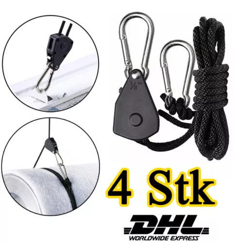 4 tlg Flaschenzug Umlenkrolle Seilrolle Seilzug Hebezug mit Haken Seil bis 68KG