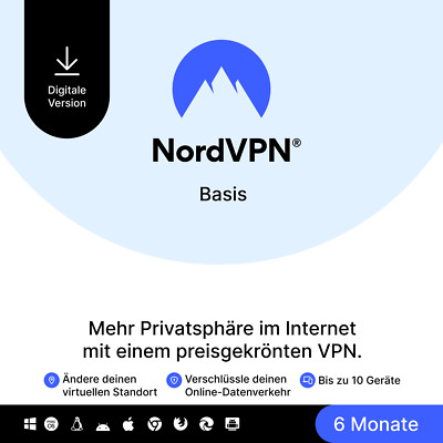 NordVPN Basis, 10 Geräte, 6 Monate, Premium-VPN-Software, Digitaler Code
