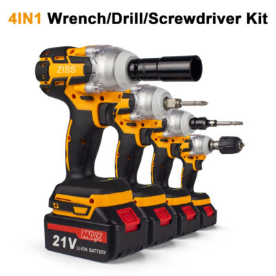 Cordless Electric Impact Wrench Gun 1/2'' High Power Driver with Li-ion Battery