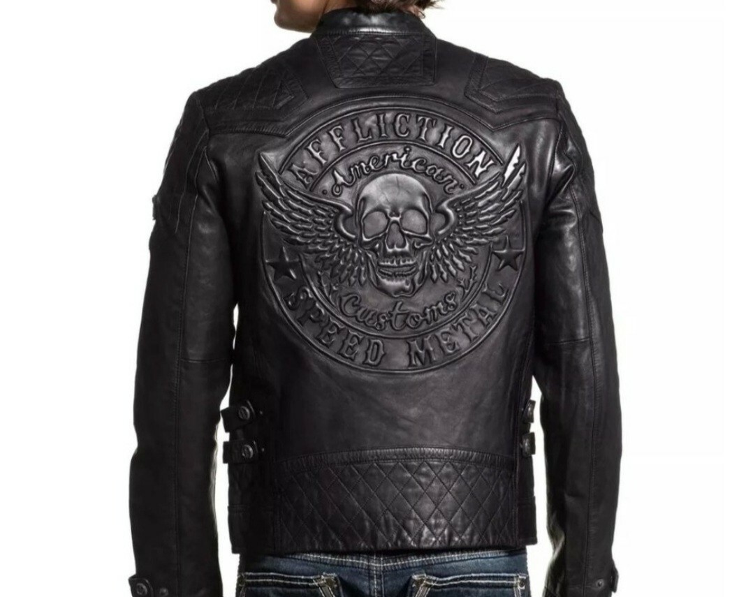 AFFLICTION LEATHER LIMITED EDITION MEN'S JACKET BLACK