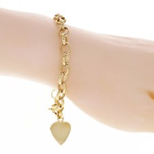 14k Yellow Gold Solid Rolo Chain Engravable Heart Charm Bracelet 8" 18 grams