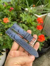 20/18 MM Navy Genuine Nubuck Ostrich Legs Leather Skin Watch Strap Band-Handmade