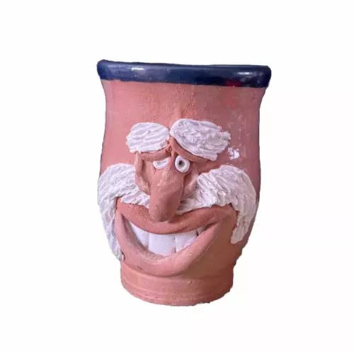 Vintage Studio Art Pottery Mustached Man Face Mug Folk Art Signed 4.5" High