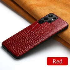 Genuine Cow Leather Case For Samsung Galaxy S23 S24 Ultra Croodile Grain Cover