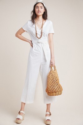 First Monday White Now Tied Lace Eyelet AS IS No Belt Jumpsuit Sz M - P NWT $188