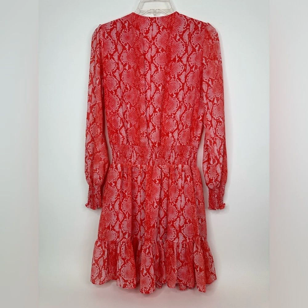 Abito Michael Kors donna medio avvolgente scollo a V manica lunga vita liscia pitone rosso