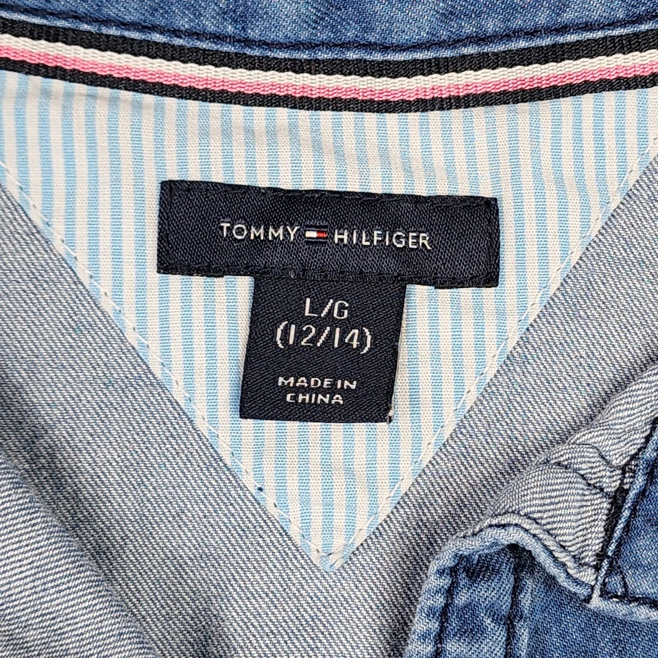 Tommy Hilfiger Niñas Denim Manga Larga Camisa Abotonada Grande Azul Preppy Foto 2 de 4