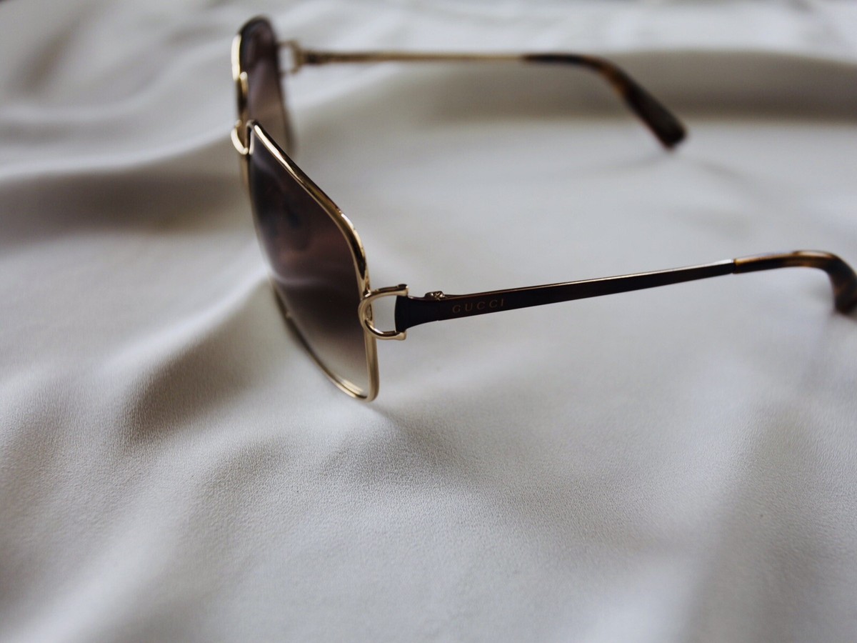 GUCCI Ladies Sunglasses Gold Horse Bit Brown Lens Tortoise 