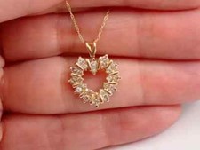 2 Ct Round Cut Lab Created Diamond Cluster Heart Pendant 14k Yellow Gold Plated