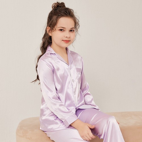 US Kids Girls Boys Silk Pyjamas Long Sleeve Satin PJs Sets Nightwear Sleepwear - Picture 44 of 58