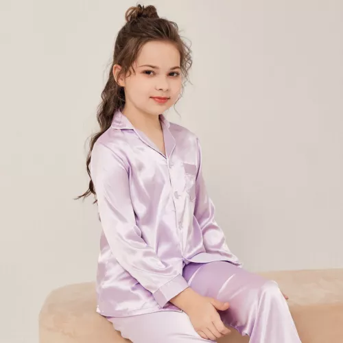 New Kids Boys Girls Silk Pajamas Long Sleeve Satin PJs Sets Nightwear Sleepwear - Picture 65 of 83