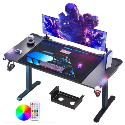LED Gaming Tisch Schreibtisch 180x70 cm Ergonomischer PC Computertisch Schwarz - Bild 2 von 15
