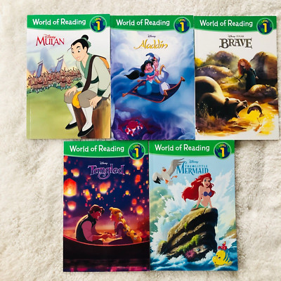 5 World of Reading Level 1 DISNEY BEGINNING READING PB Books Aladdin Mulan