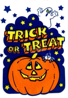 TRICK OR TREAT 2'' x 3'' Fridge MAGNET CANDY BAG VINTAGE ART NOSTALGIC 80'S