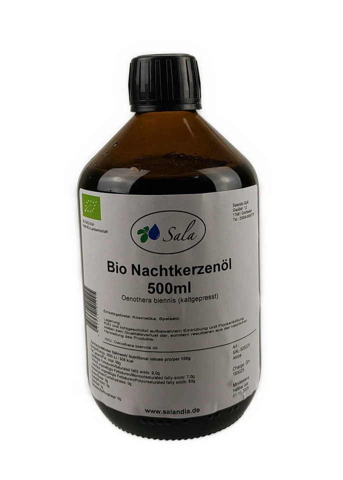 Sala Nachtkerzenöl kaltgepresst food grade BIO 500 ml Glasflasche