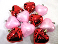 Valentines Pink Red Hearts 3" Plastic Ornaments Decorations 10pc GORGEOUS