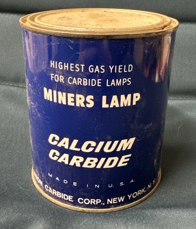 Blue & White Union Carbide Two Pound Miners Calcium Carbide CanMiners