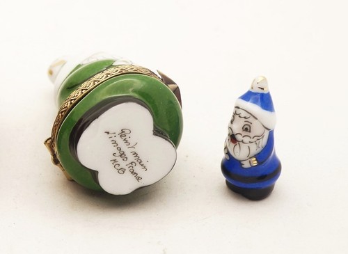 Santa Claus inGreen Christmas Outfit w Santa Figurine French Limoges Trinket Box - Picture 6 of 6