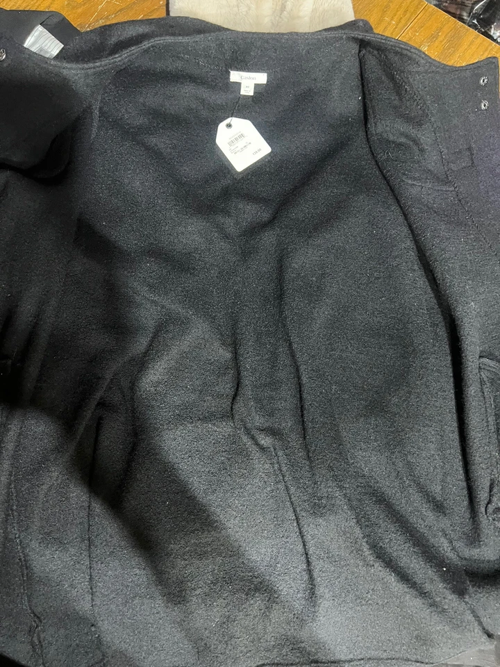 Chaqueta de Lona Larga Caslon Negra 100% Lana Merino Botón Palanca Damas 1X NUEVA Foto 4 de 4