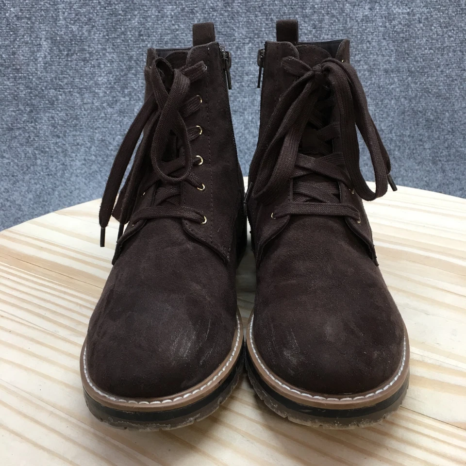 Kensie Boots Womens 9 M Kasha Ankle Booties Brown Suede Lace Up Side Zip Heels - Image 3 of 4