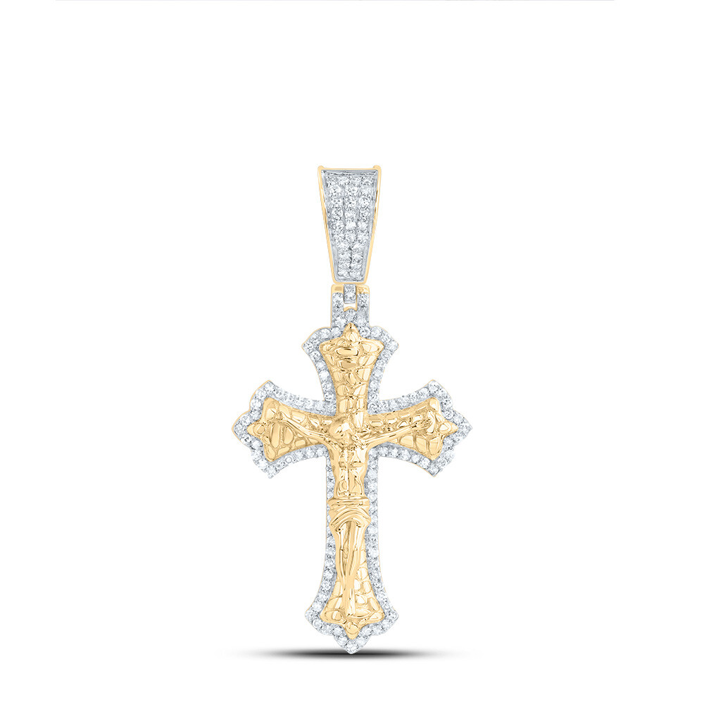 0.10 Carat Diamond Cross Pendant - 10K Gold Micro Pave Setting, With 18" Silver Chain
