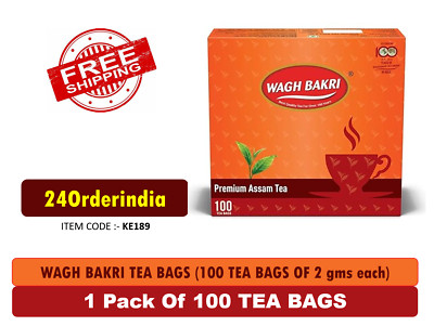 WAGH BAKRI PREMIUM ASSAM 100 TEA BAGS of 2 gms each (Pack of 1) free shipping